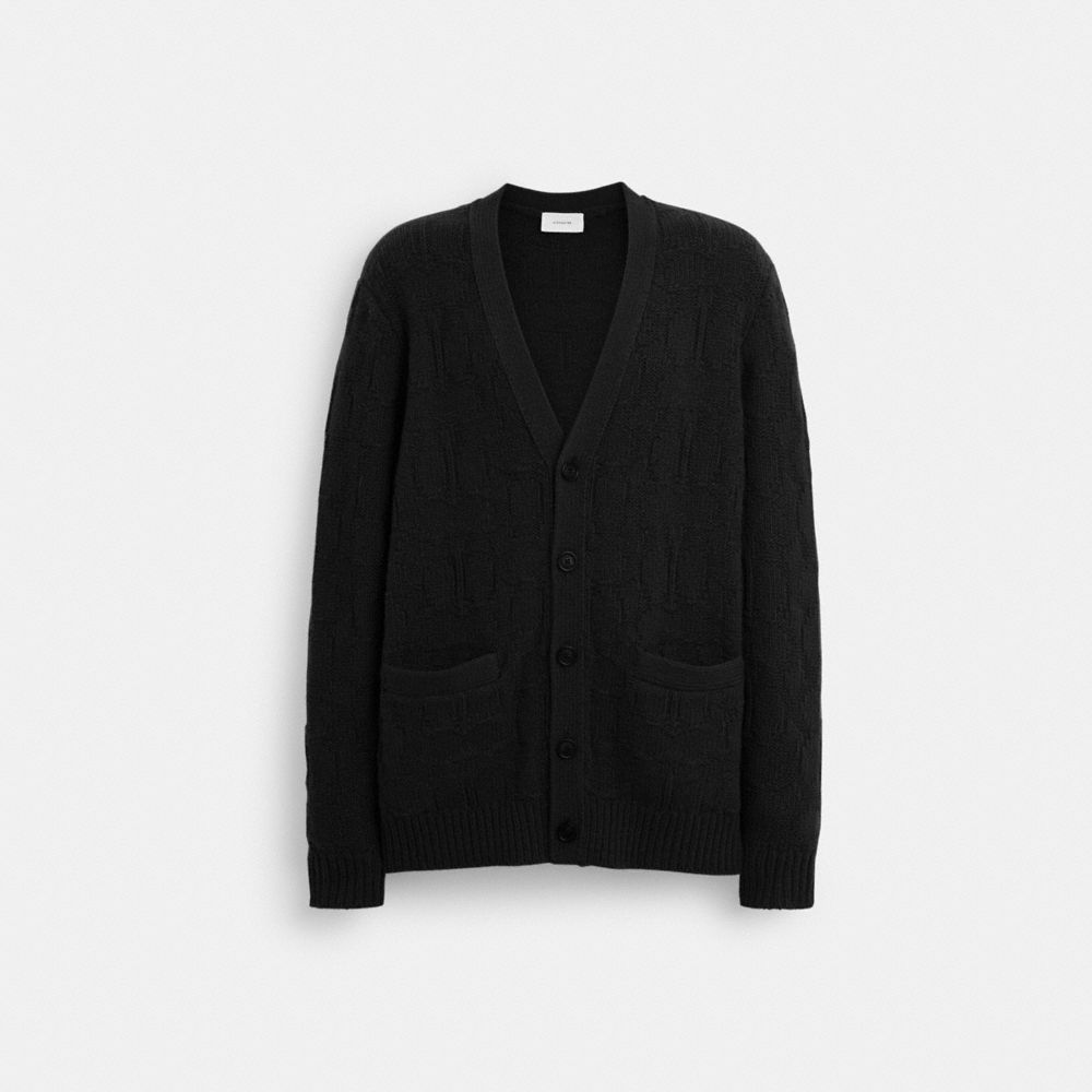 COACH®,SIGNATURE KNIT CARDIGAN,Black,Front View