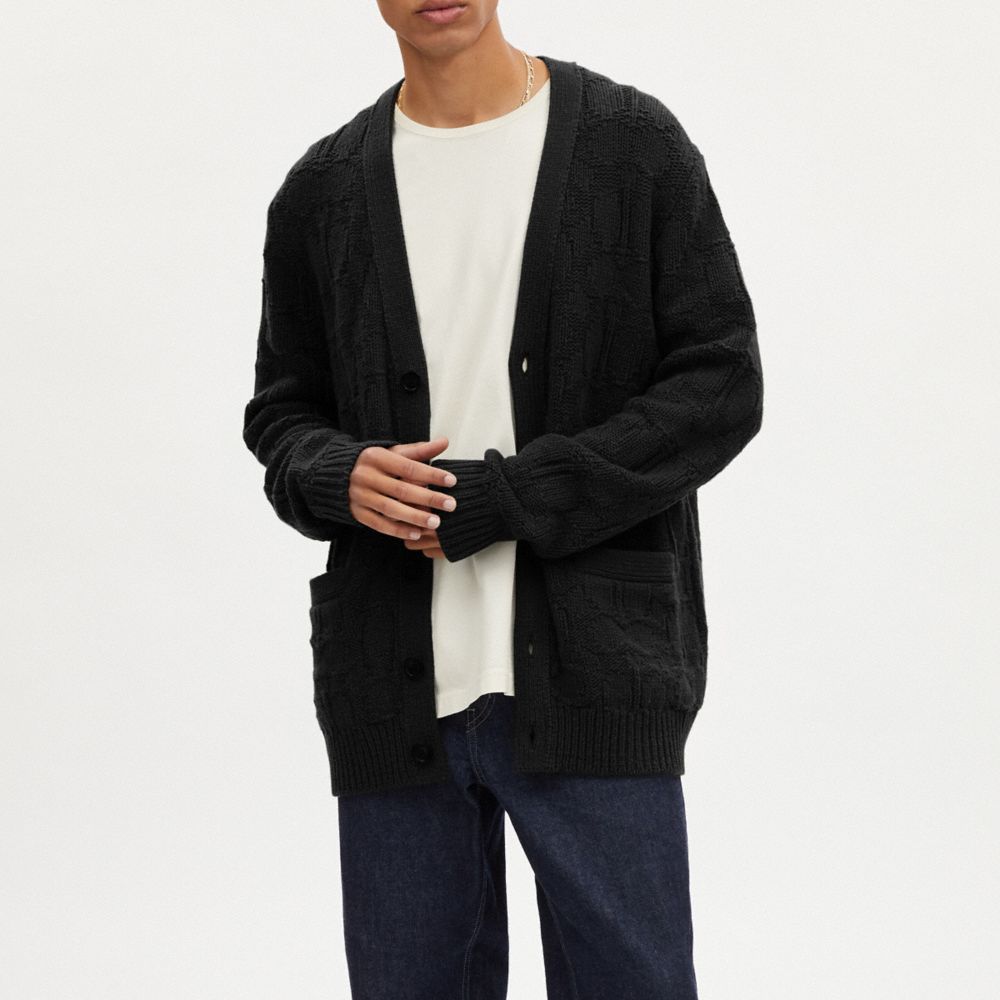 COACH®,SIGNATURE KNIT CARDIGAN,Black,Scale View