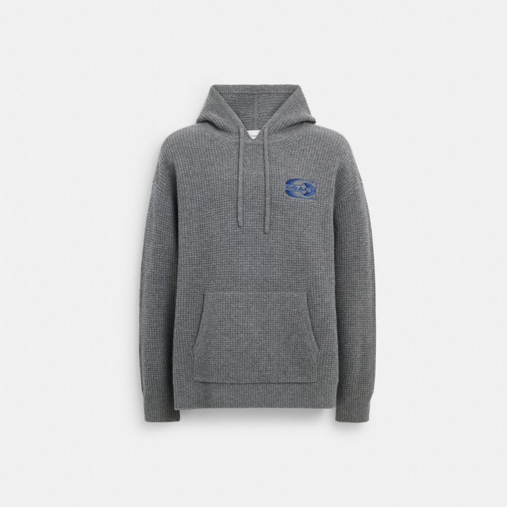 COACH®,KNIT HOODIE,Heather Grey,Front View