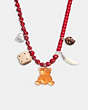 COACH®,TEDDY BEAR CHARM NECKLACE,Plated Brass/Resin,Silver/Red,Front View