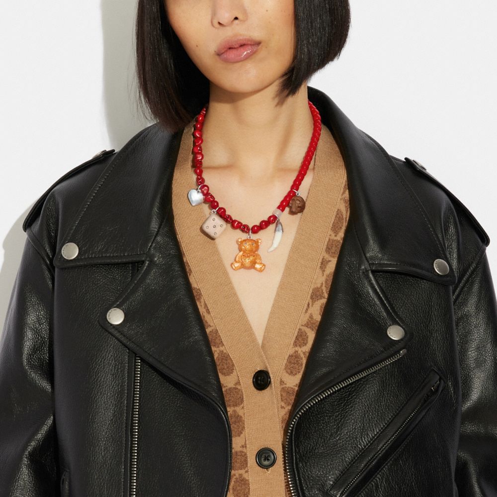 COACH®,Teddy Bear Charm Necklace,,Detail View