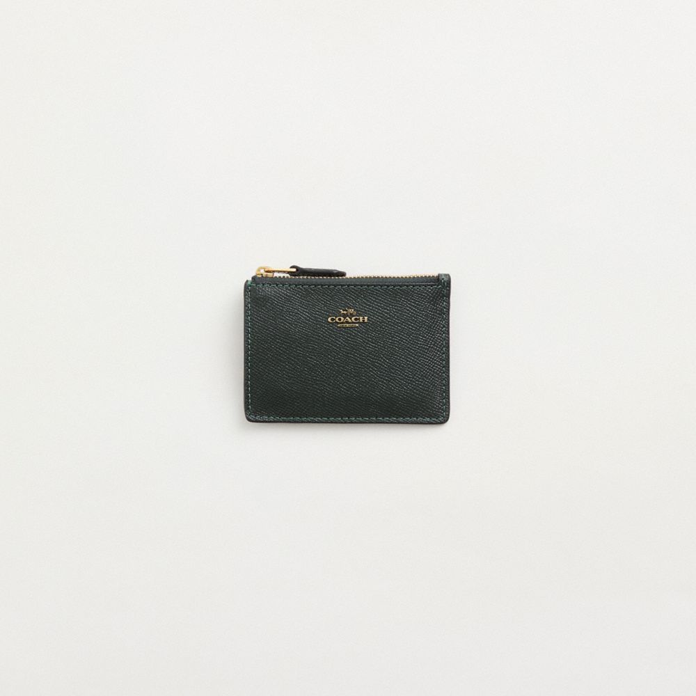 COACH®,Restored Mini Skinny Id Case,Leather,Card Case,Logo,Metal,Key Ring,Casual,Black,Front View