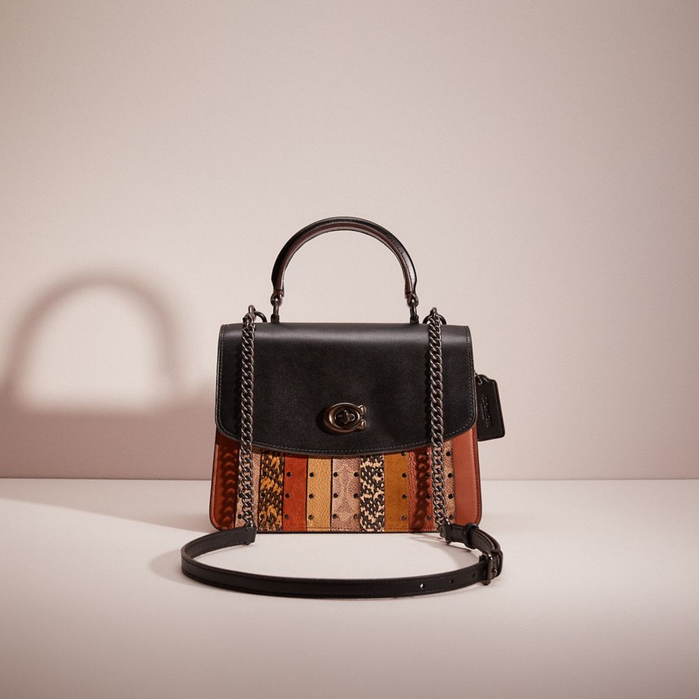 COACH Restored Parker Top Handle With Signature Canvas Patchwork Stripes And Snakeskin Detail