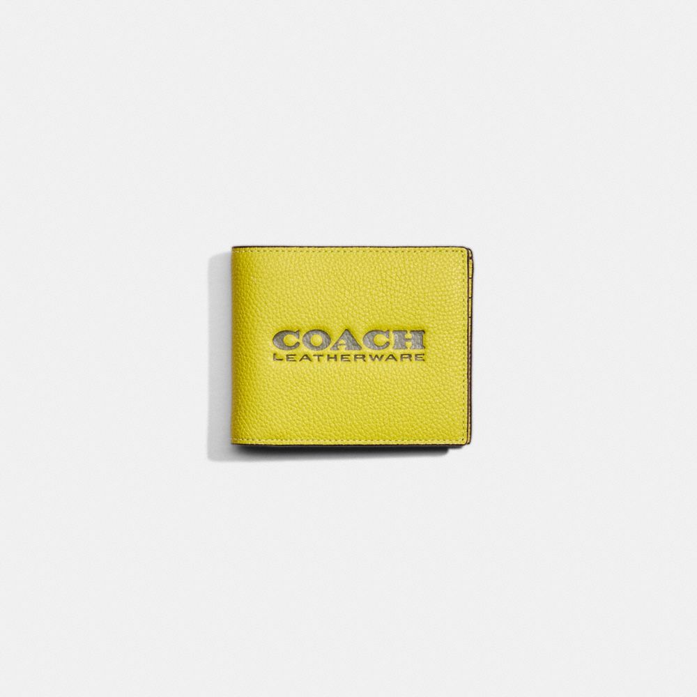 COACH®,Restored 3 In 1 Wallet,Leather,Bi Fold,Logo,Engraved Detail,Casual,Yellow,Front View