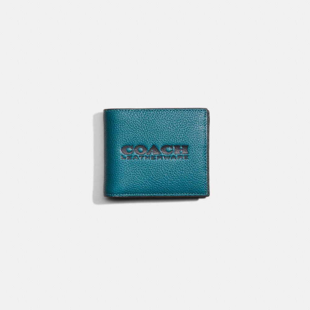 COACH®,Restored 3 In 1 Wallet,Leather,Bi Fold,Logo,Engraved Detail,Casual,Teal,Front View