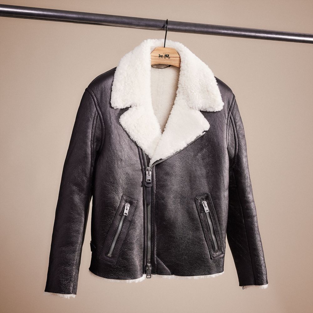 COACH®,RESTORED SHEARLING MOTO JACKET,Leather,Black Antique White,Front View