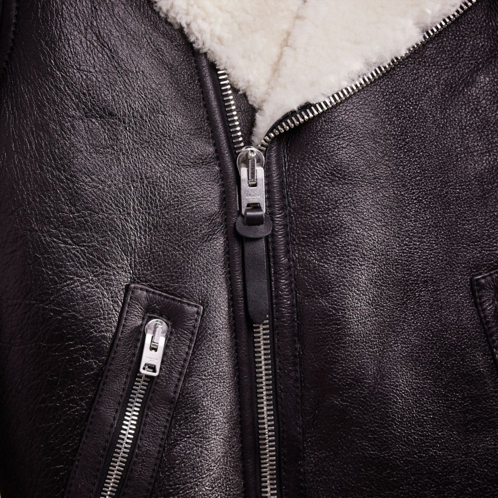 COACH®,RESTORED SHEARLING MOTO JACKET,Leather,Black Antique White,Scale View