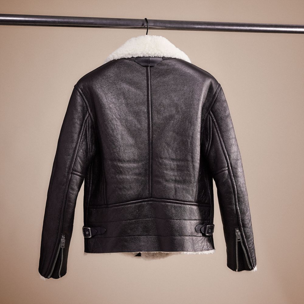 COACH®,RESTORED SHEARLING MOTO JACKET,Leather,Black Antique White,Back View