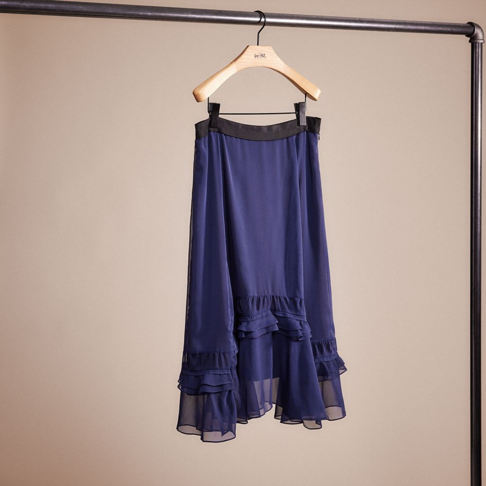 COACH®,RESTORED LONG TIERED SKIRT,Polyester,Navy,Front View
