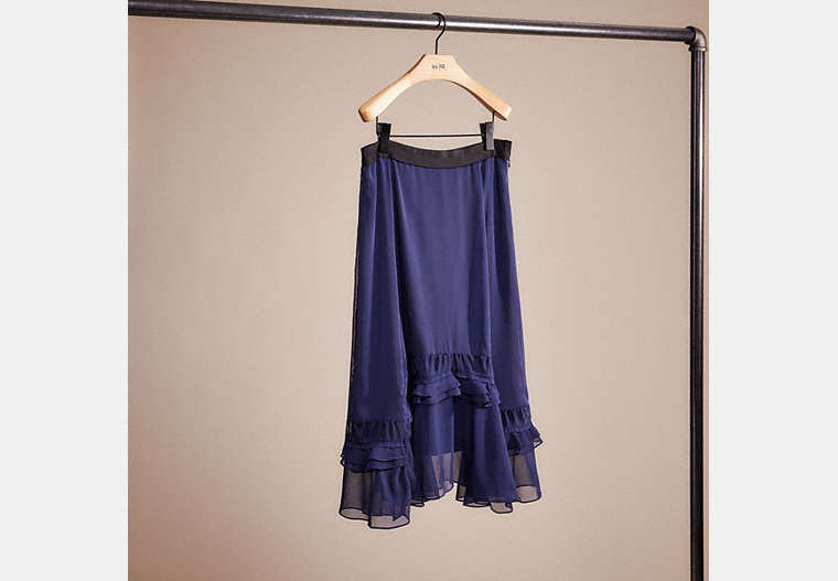 COACH®,RESTORED LONG TIERED SKIRT,Polyester,Navy,Front View