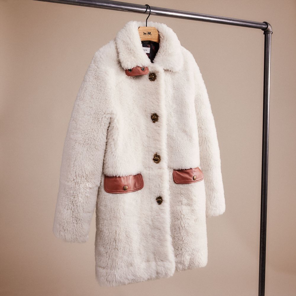 COACH®,RESTORED SHEARLING COAT,Cream,Front View