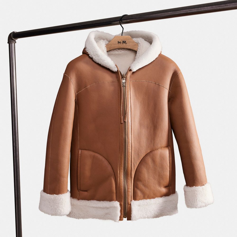 Coach long faux 2025 shearling mix hoodie