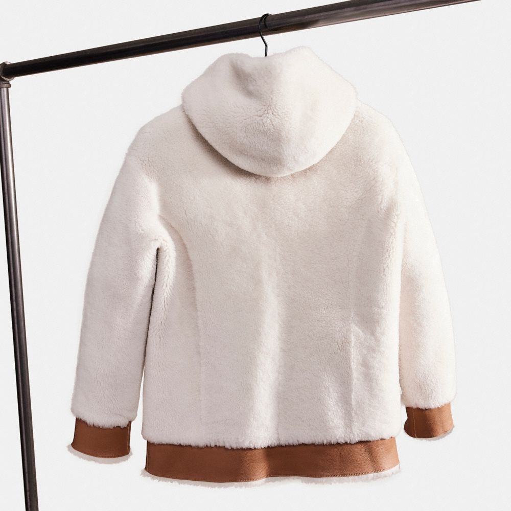 Coach long faux shearling mix online hoodie