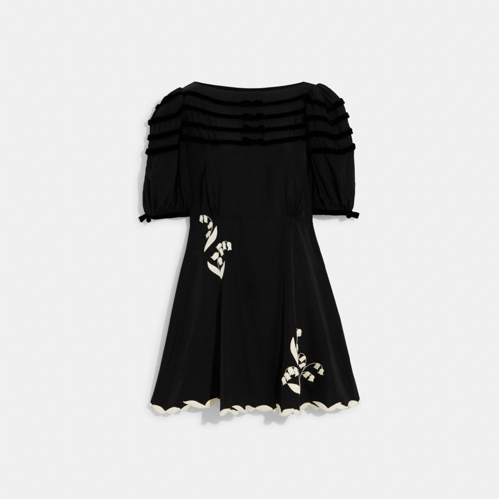 COACH®,BABYDOLL DRESS WITH VELVET BOWS,Black,Front View