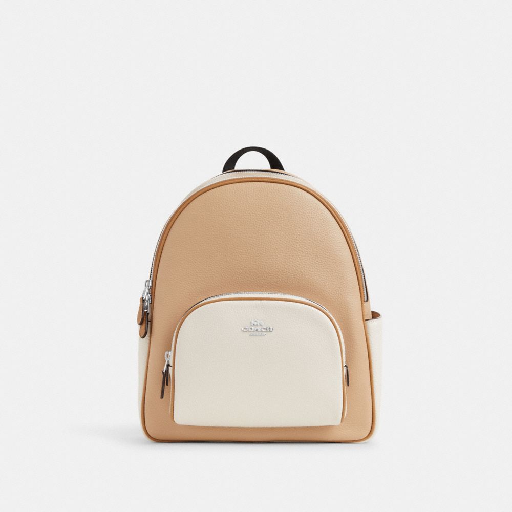 COACH®,COURT BACKPACK IN COLORBLOCK,Novelty Leather,Medium,Silver/Sandy Beige Multi,Front View