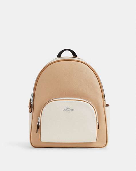 COACH®,COURT BACKPACK IN COLORBLOCK,Leather,Medium,Silver/Sandy Beige Multi,Front View