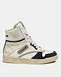 COACH®,HIGH TOP SNEAKER,Leather/Suede,White & Black,Angle View