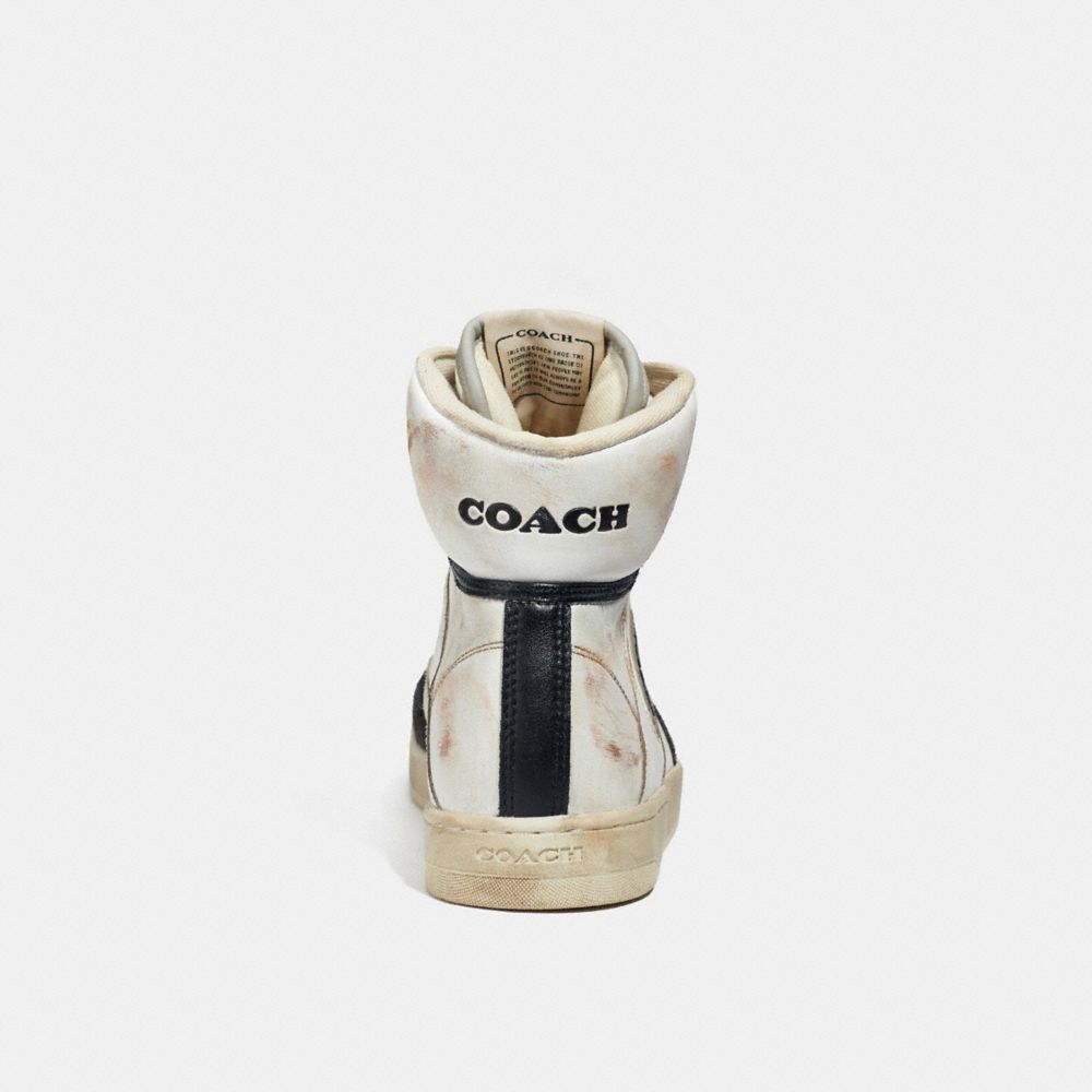 COACH®,High Top Sneaker,Leather,Suede,Rubber,Casual,High Top,Mixed Media,Piping,Color Block,Perforated,Casual,Cream,Alternate View
