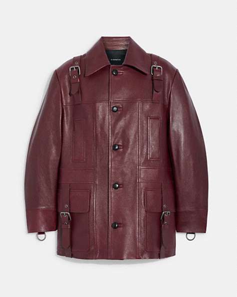 COACH®,LEATHER JACKET,Leather,Burgundy,Front View