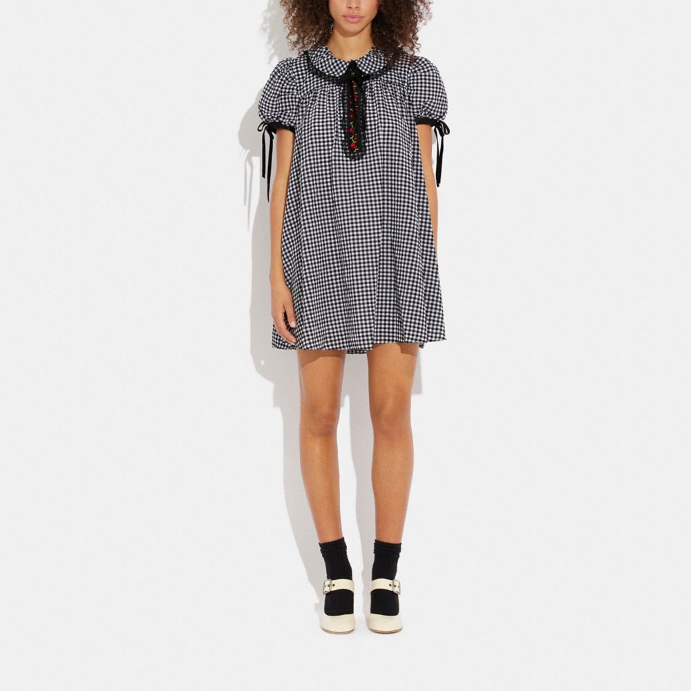 COACH®: Gingham Tie Collar Mini Dress