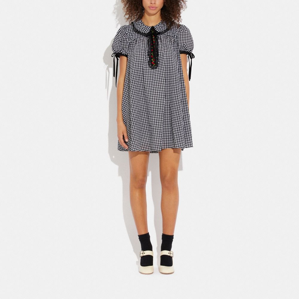 Gingham Tie Collar Mini Dress