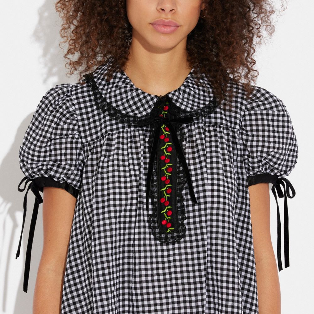 COACH®: Gingham Tie Collar Mini Dress