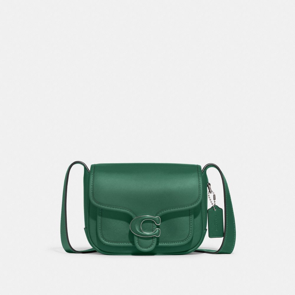 COACH®,TABBY MESSENGER 19,Smooth Leather,Small,Silver/Bright Green,Front View image number 0