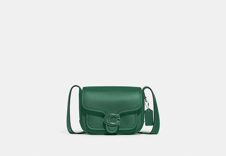 COACH®,TABBY MESSENGER 19,Smooth Leather,Mini,Silver/Bright Green,Front View