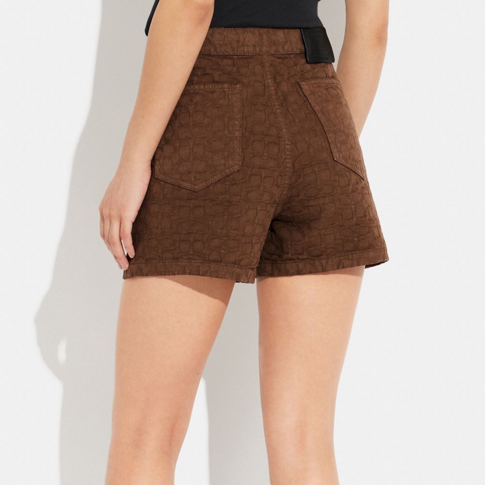 COACH®,SIGNATURE JACQUARD DENIM SHORTS,Brown Signature,Scale View