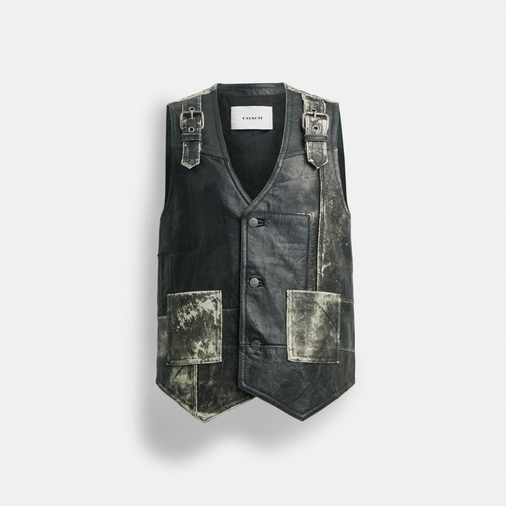 COACH®,Repurposed Leather Vest,,Front View