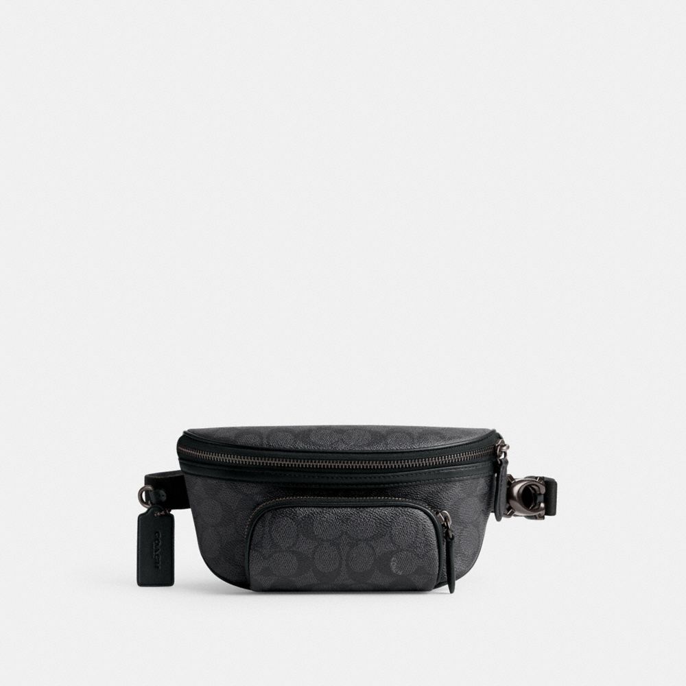COACH®,BECK BELT BAG IN SIGNATURE CANVAS,Small,Charcoal,Front View image number 0
