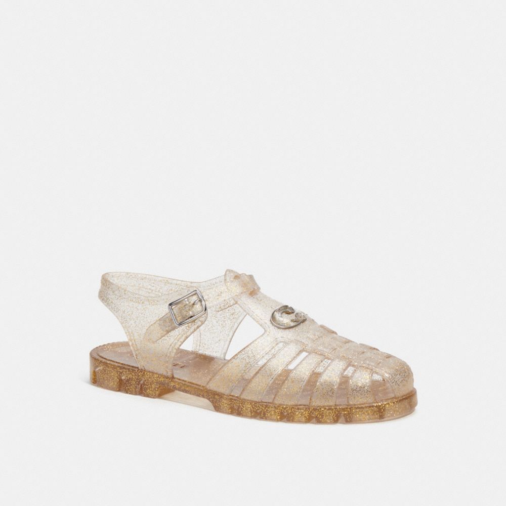COACH®,JELLY FISHERMAN SANDAL,Rubber,Gold,Front View image number 0