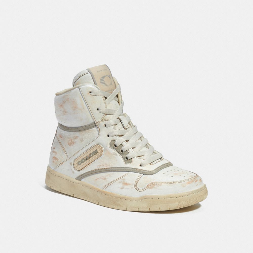 COACH®,HIGH TOP SNEAKER,White/Dove Grey,Front View