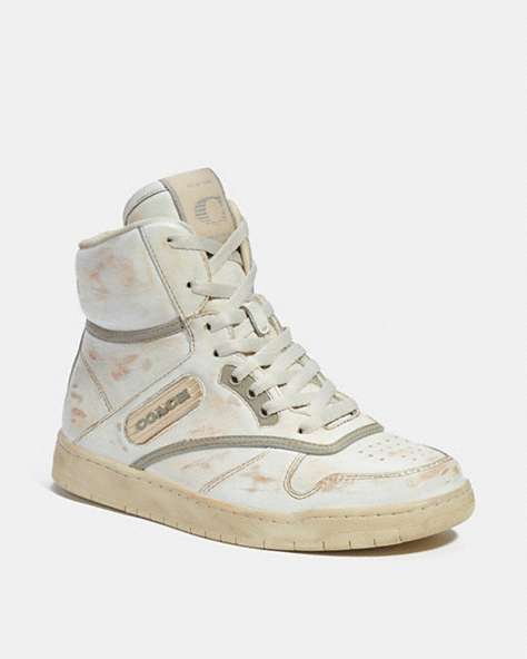 COACH®,HIGH TOP SNEAKER,Leather,White/Dove Grey,Front View
