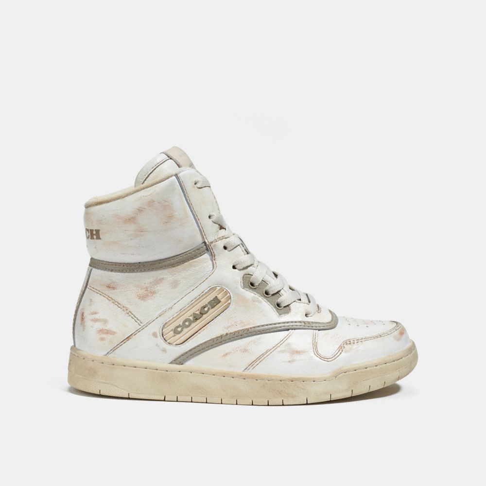 Coach Distressed Leather High-Top Sneaker White 7.5 D