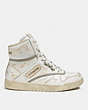 COACH®,HIGH TOP SNEAKER,Leather,White/Dove Grey,Angle View