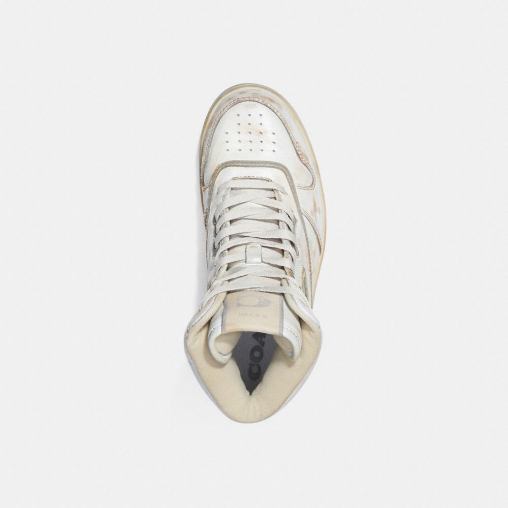 COACH®,High Top Sneaker,Leather,Rubber,Casual,High Top,Perforated,Piping,Casual,Cream,Inside View,Top View