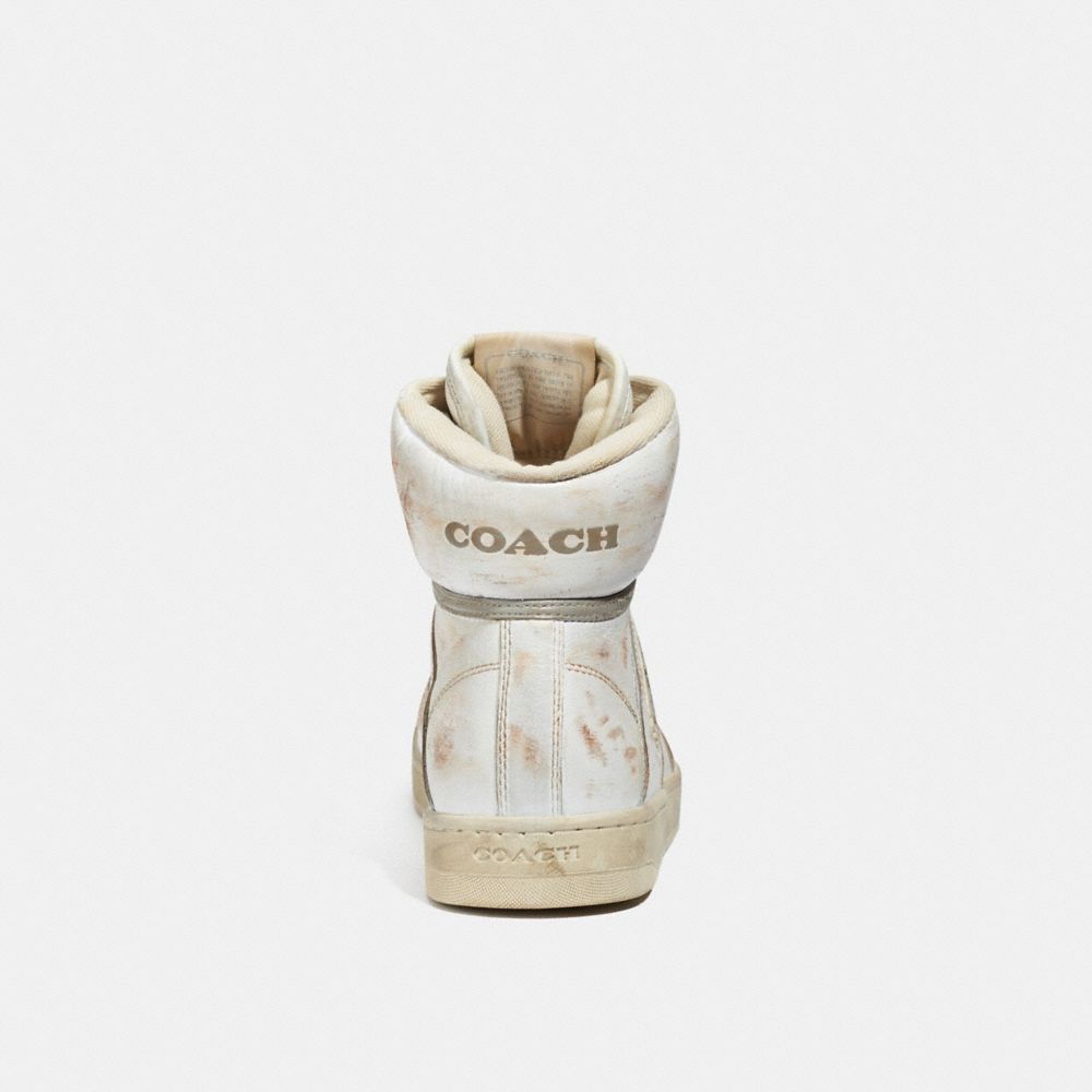 COACH®,High Top Sneaker,Leather,Rubber,Casual,High Top,Perforated,Piping,Casual,Cream,Alternate View
