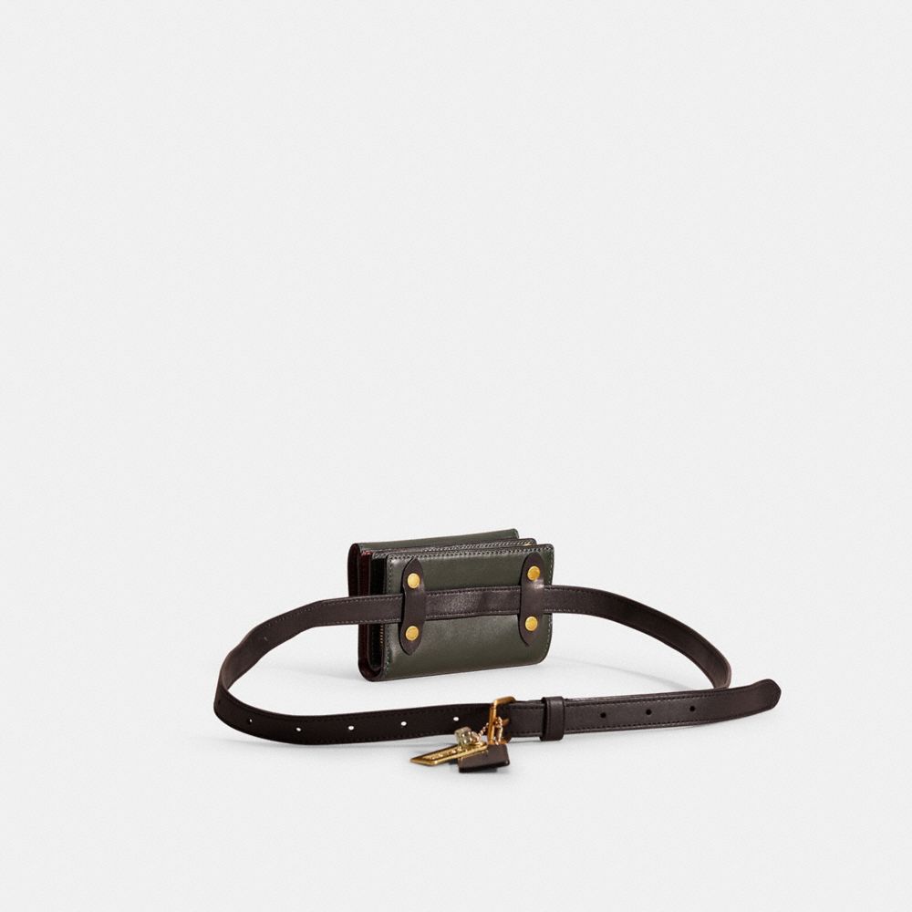COACH®,Upcrafted Belt Bag Creation,Leather,Continental,Bi Fold,Metal,Logo,Sustainable,Casual,Black,Angle View