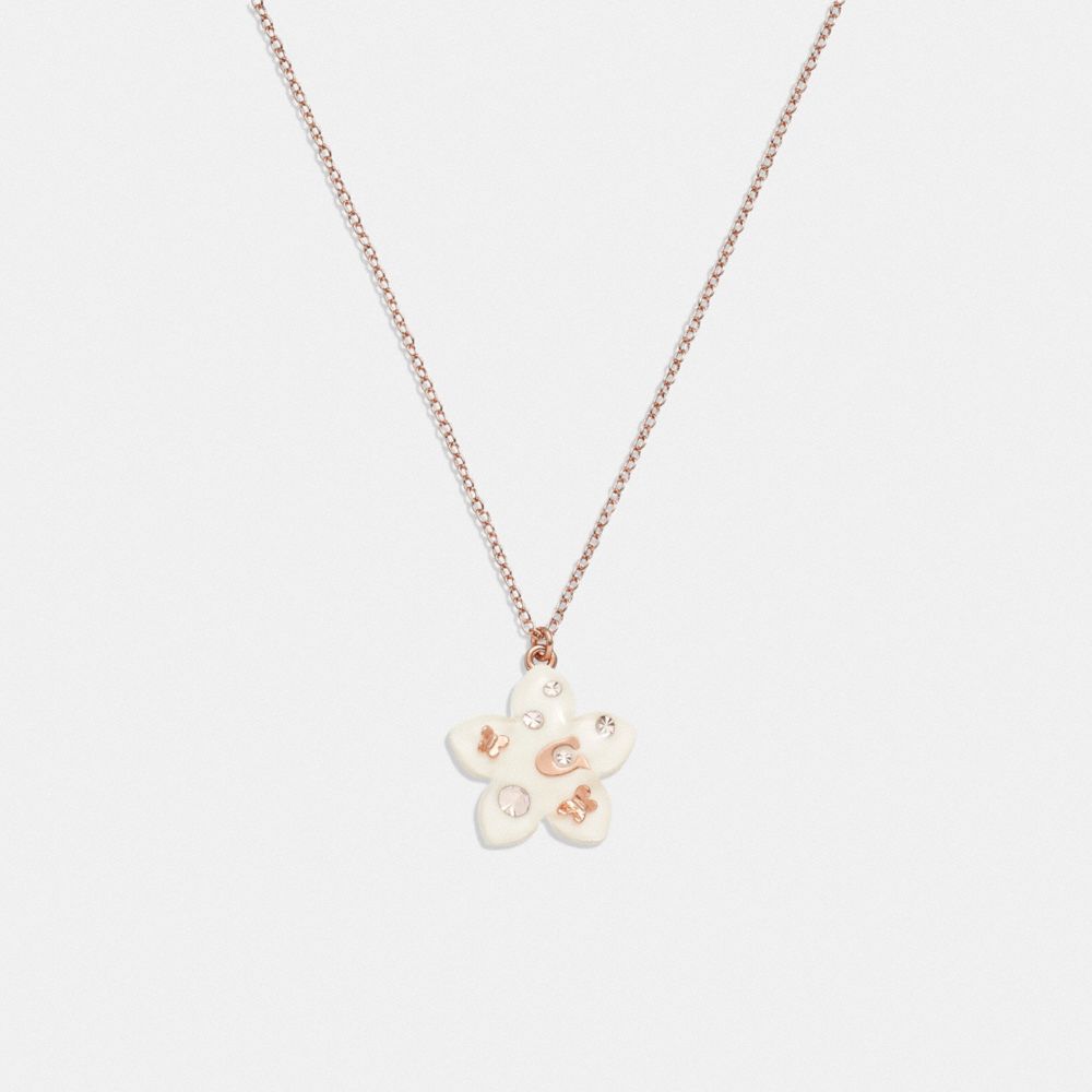 COACH®,WILDFLOWER RESIN PENDANT NECKLACE,Rose Gold/Chalk,Front View