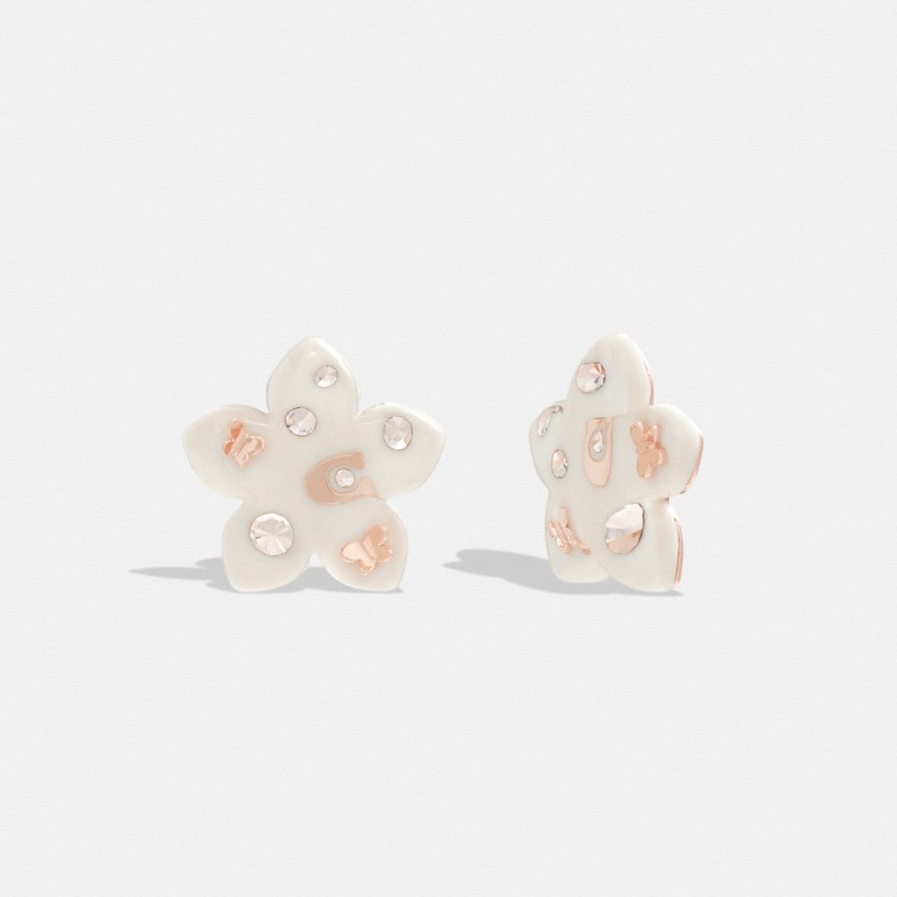 COACH®,WILDFLOWER RESIN STUD EARRINGS,Rose Gold/Chalk,Front View