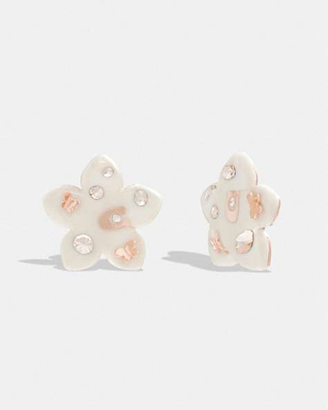 COACH®,WILDFLOWER RESIN STUD EARRINGS,Rose Gold/Chalk,Front View