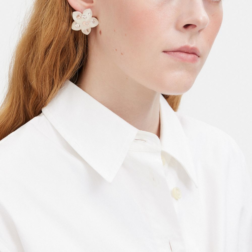 COACH Resin Huggie Earrings in White