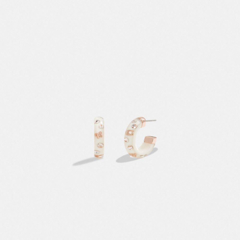 COACH®,SIGNATURE RESIN CHUBBY HOOP EARRINGS,Rose Gold/Chalk,Front View