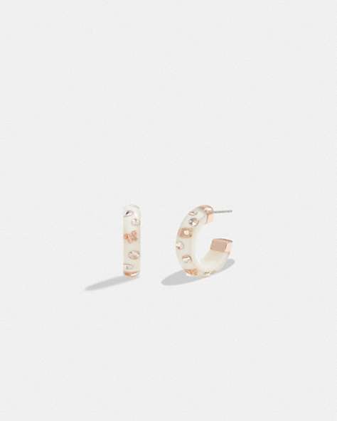 COACH®,SIGNATURE RESIN CHUBBY HOOP EARRINGS,Rose Gold/Chalk,Front View