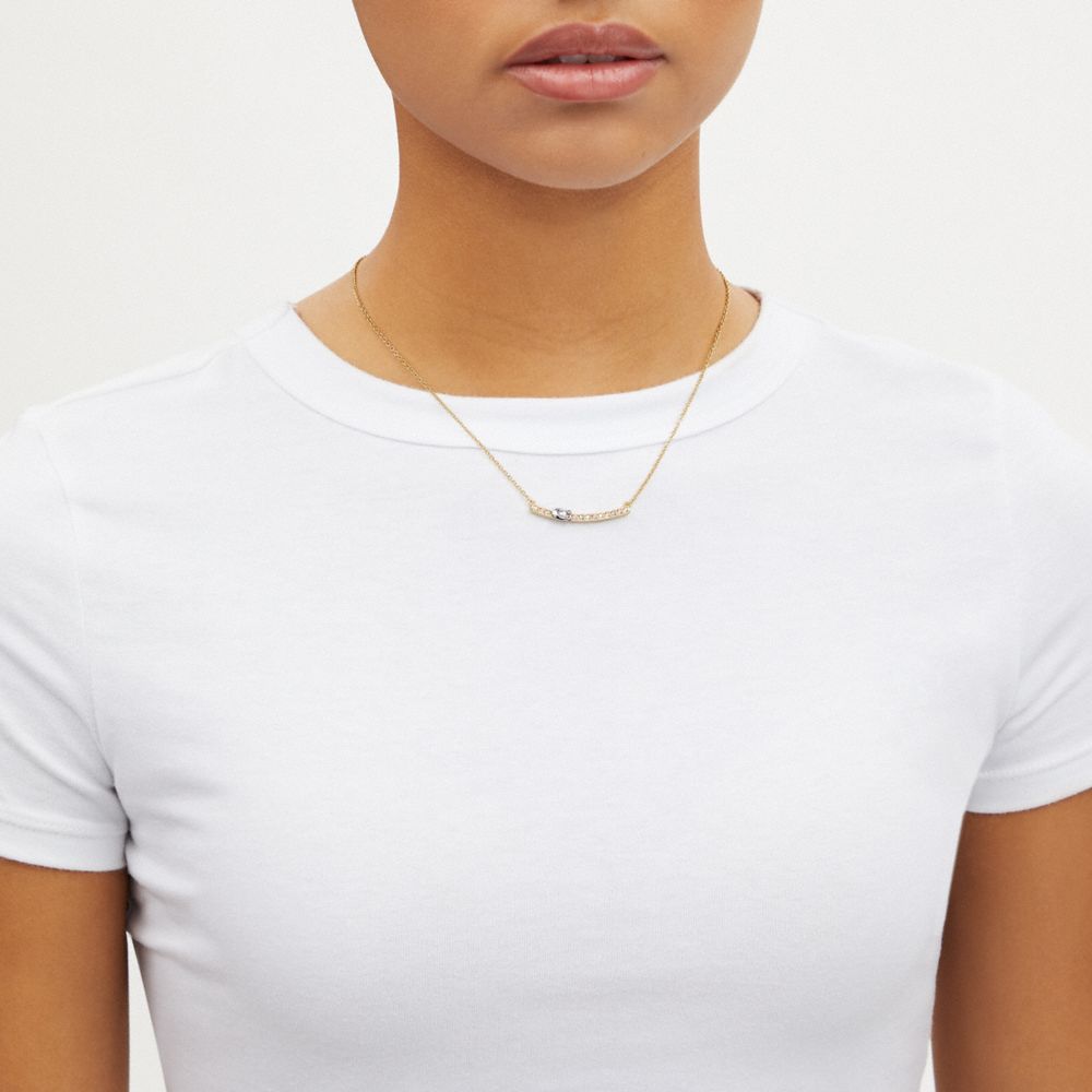 COACH®,SIGNATURE PAVÉ BAR NECKLACE,Gold,Detail View