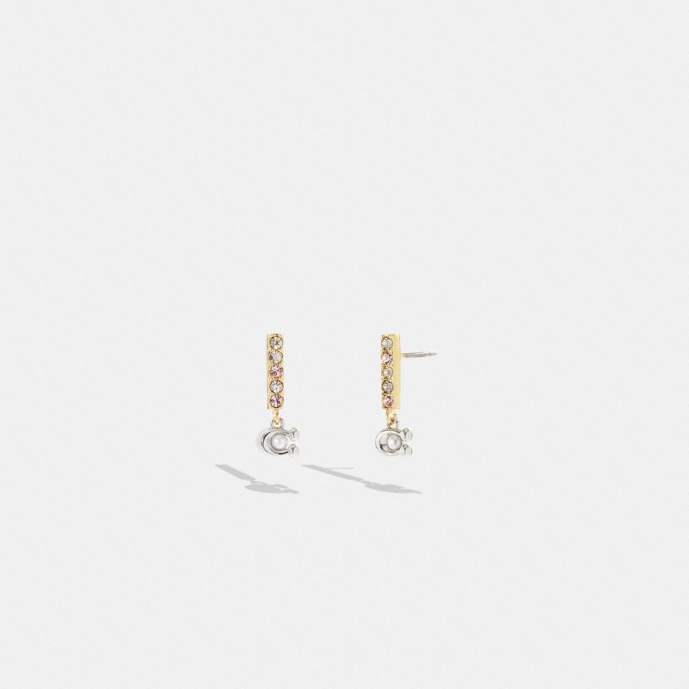 COACH®,SIGNATURE PAVÉ BAR HUGGIE EARRINGS,Gold,Front View