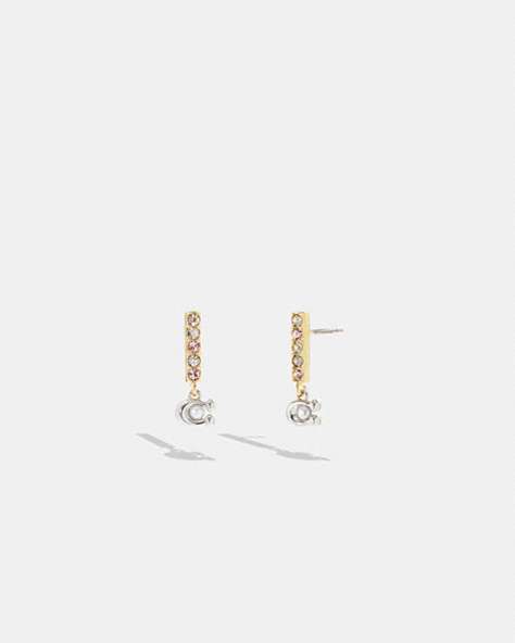 COACH®,SIGNATURE PAVÉ BAR HUGGIE EARRINGS,Metal,Gold,Front View