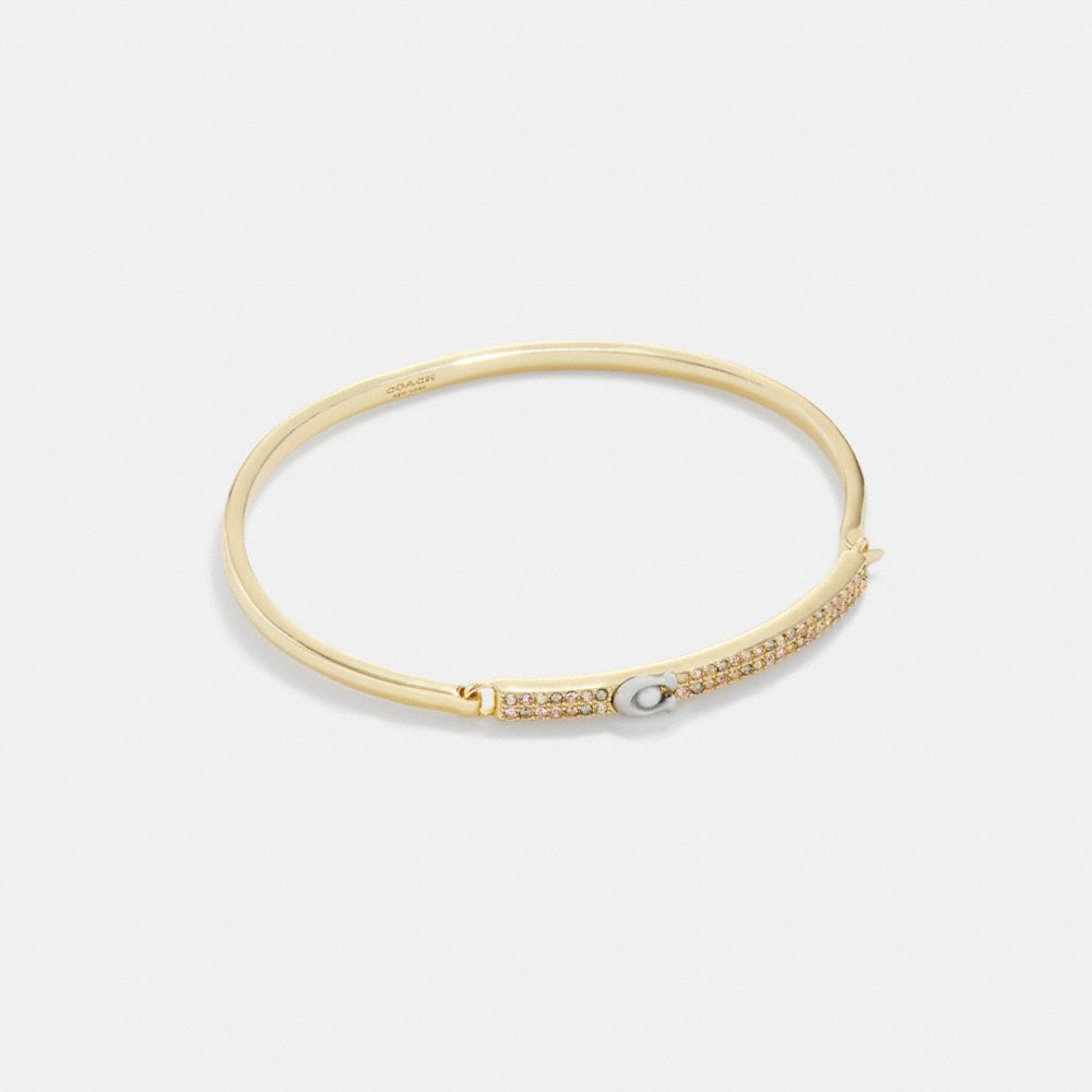 COACH®,SIGNATURE PAVÉ BAR THIN BANGLE,Gold,Front View