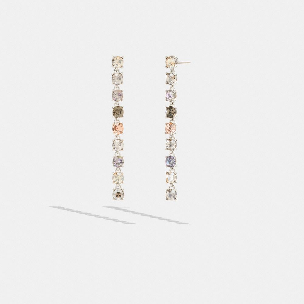 COACH®,Signature Link Tennis Linear Earrings,Dangle Earring,Glass,Cubic Zirconia,Gem Embellishment,Titanium,Day Party,Multi Color,Front View